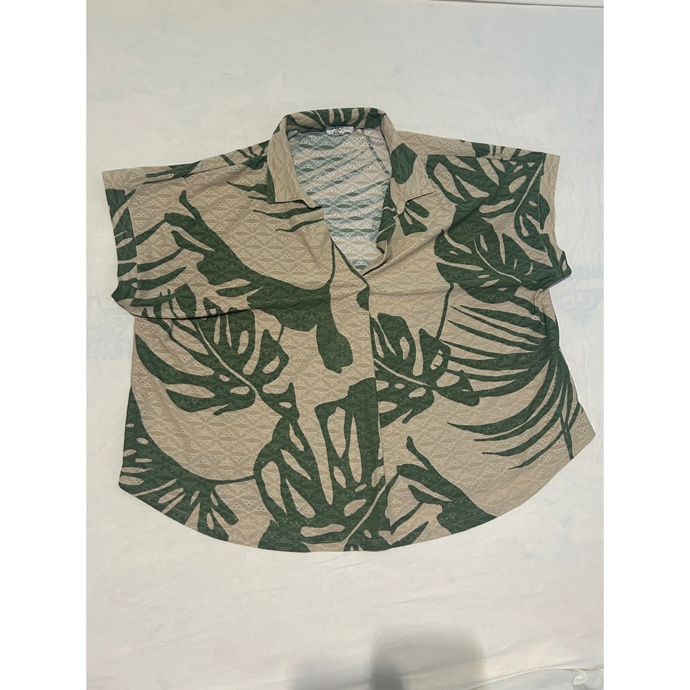 Rio & Rian New York Womens 2X Green Palm Leaf Eyelet Lace Short Sleeve Blouse